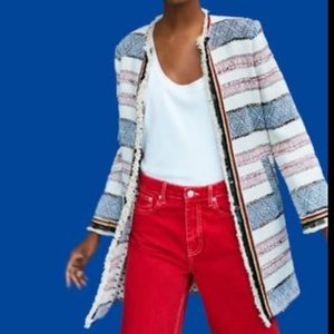 ZARA Woman Open Front Beaded Jacket Ivory Size Large